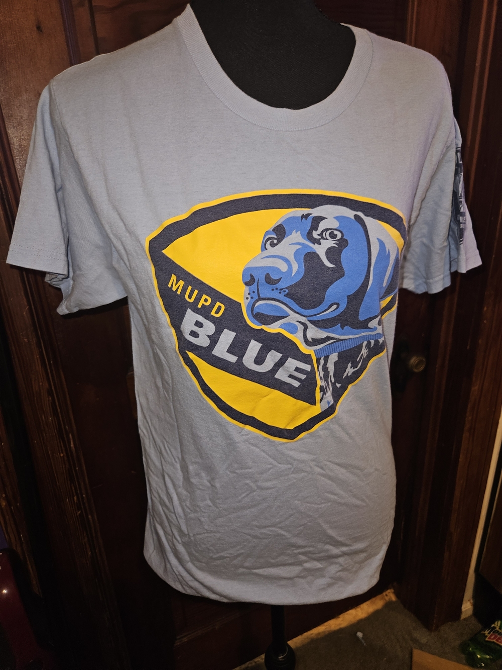 Police Light Blue Graphic Tee with Yellow and Navy Badge